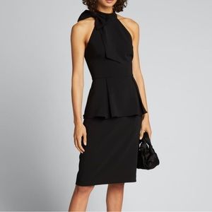 Badgley Mischka Collection Bow Neck Crepe Jersey Peplum Halter Dress Size 2